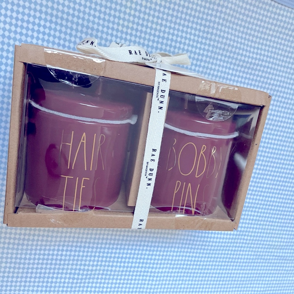 Rae Dunn Hair Ties & Bobby Pins Maroon Looped Knob Canisters